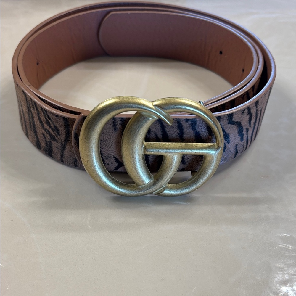 Tiger Print Tan & Black Gold Buckle Belt